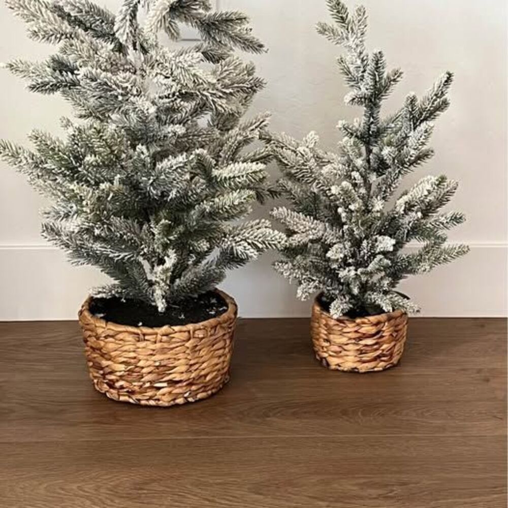 Threshold SET of Artificial Flocked Christmas Tree in Woven Basket